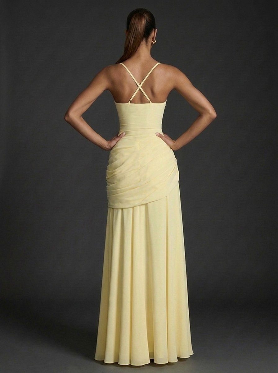 Lily | Women's Square-Neck Sleeveless Ruched Maxi Wedding Guest Dress