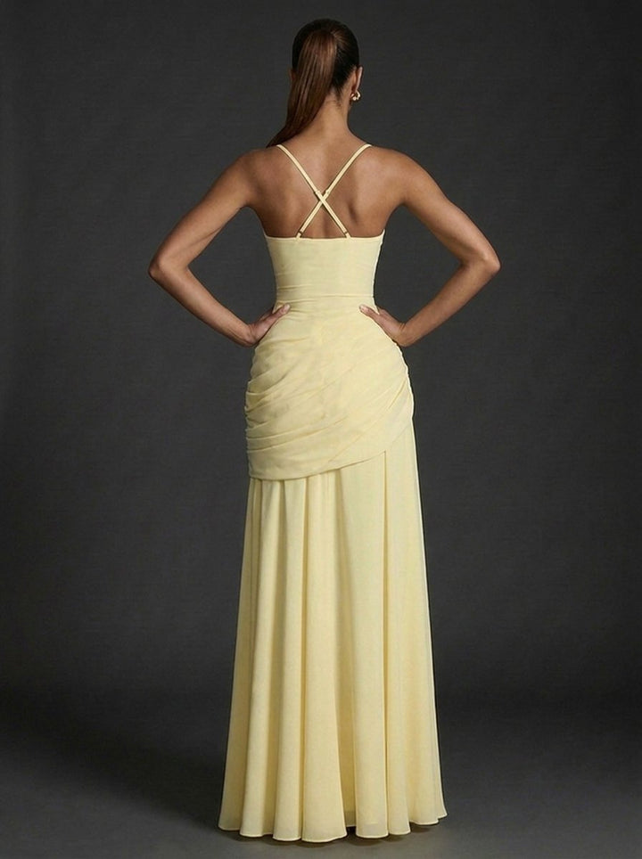 Lily | Women's Square-Neck Sleeveless Ruched Maxi Wedding Guest Dress
