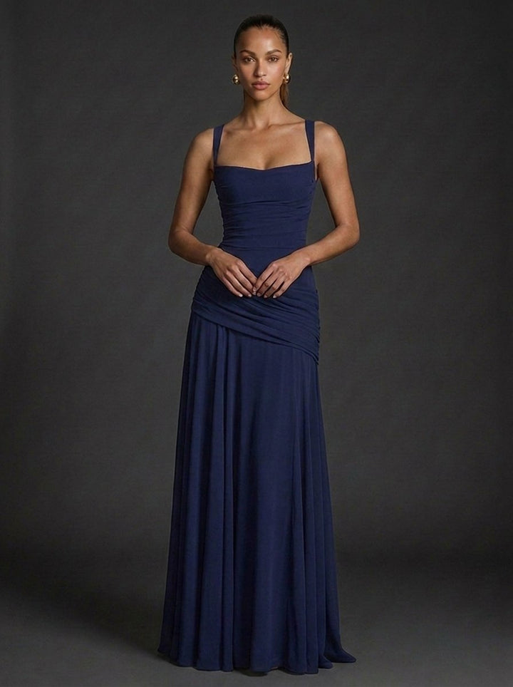 Lily | Women's Square-Neck Sleeveless Ruched Maxi Wedding Guest Dress
