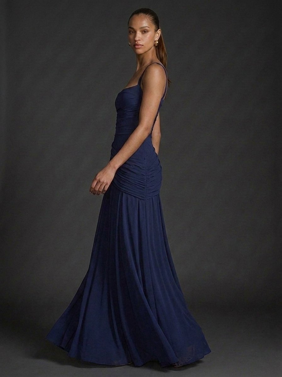 Lily | Women's Square-Neck Sleeveless Ruched Maxi Wedding Guest Dress