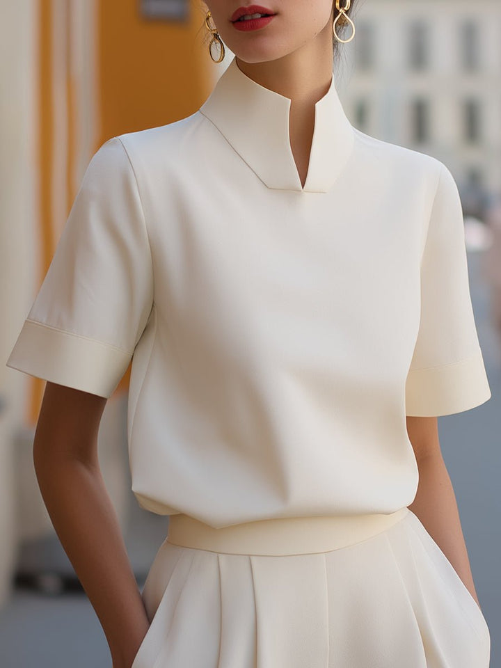 Isla | Women's Stand Collar Short Sleeve Structured Blouse