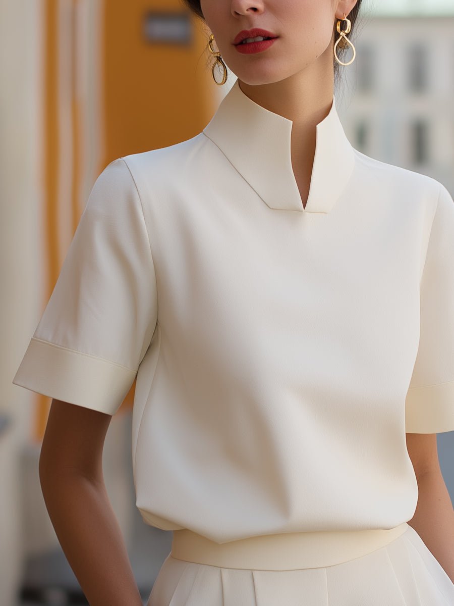 Isla | Women's Stand Collar Short Sleeve Structured Blouse