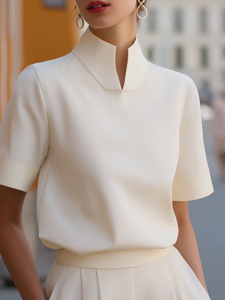 Isla | Women's Stand Collar Short Sleeve Structured Blouse