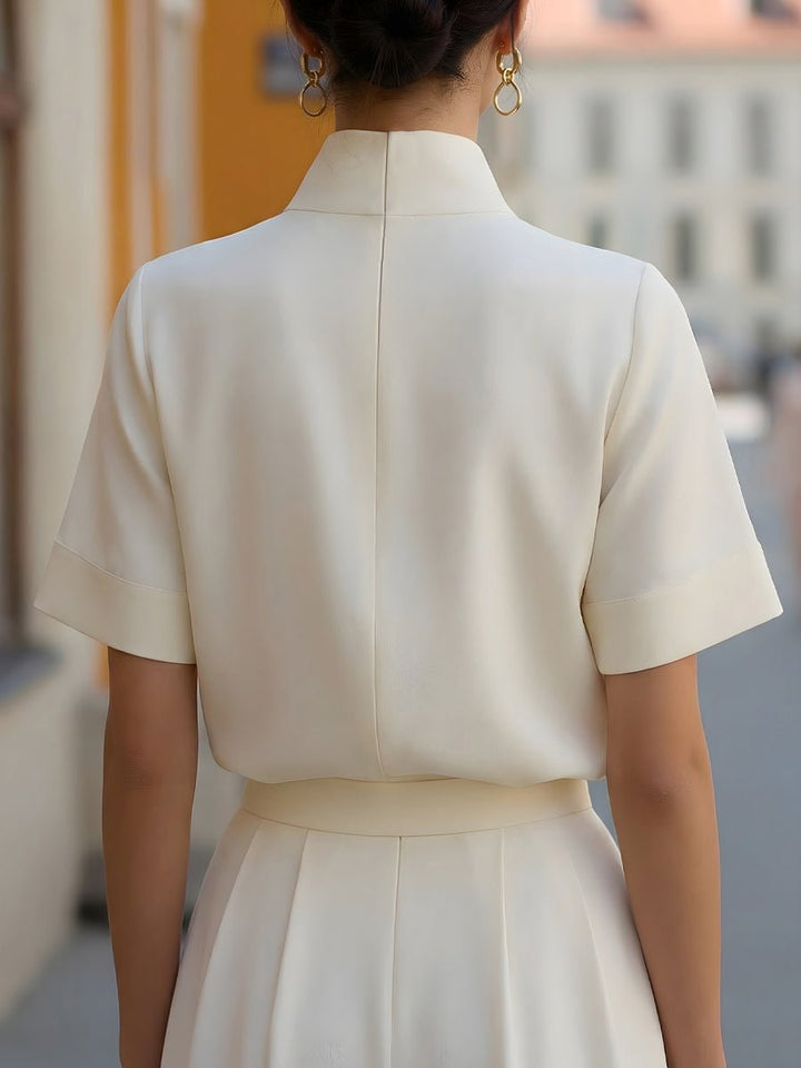 Isla | Women's Stand Collar Short Sleeve Structured Blouse