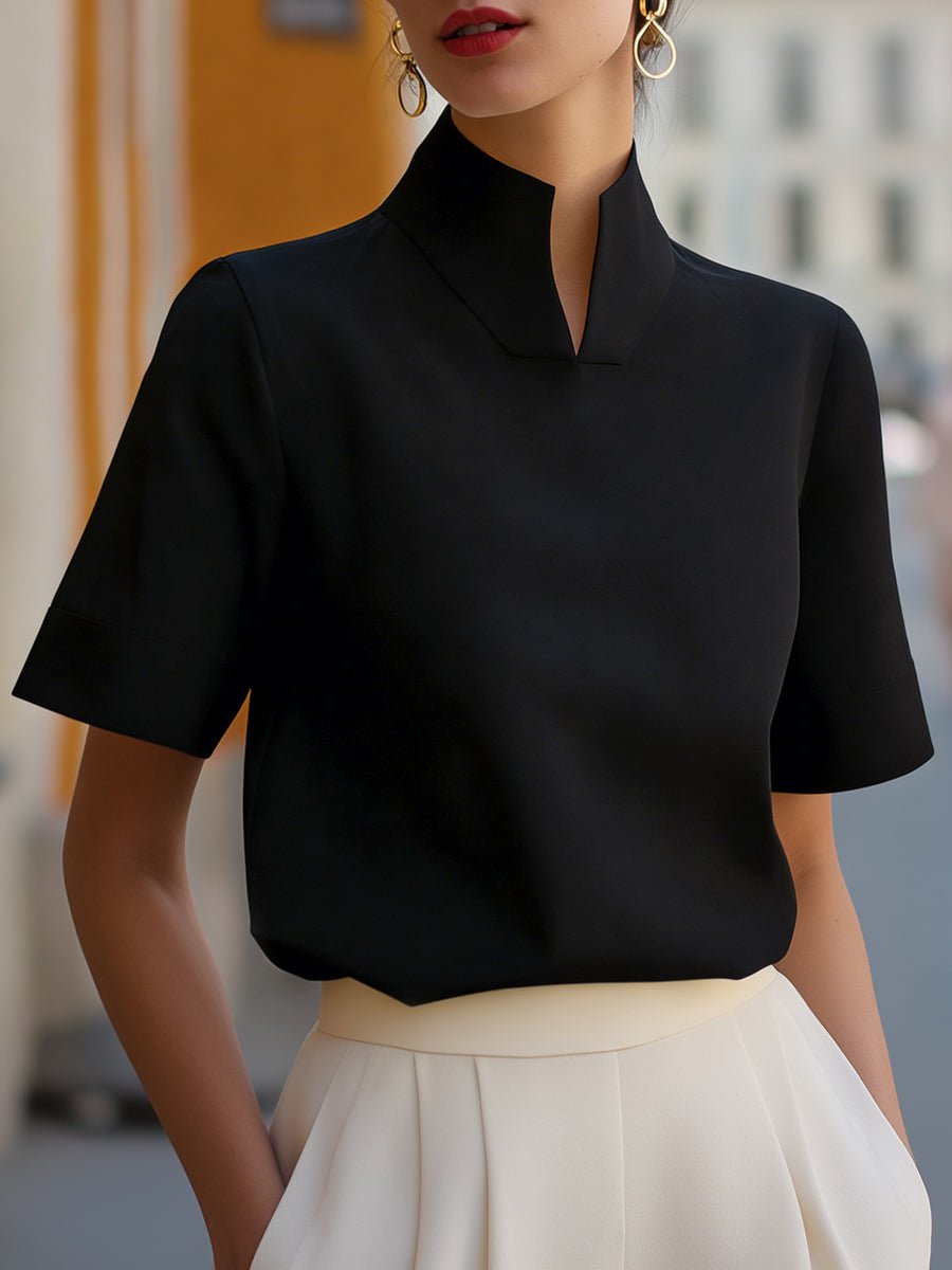 Isla | Women's Stand Collar Short Sleeve Structured Blouse