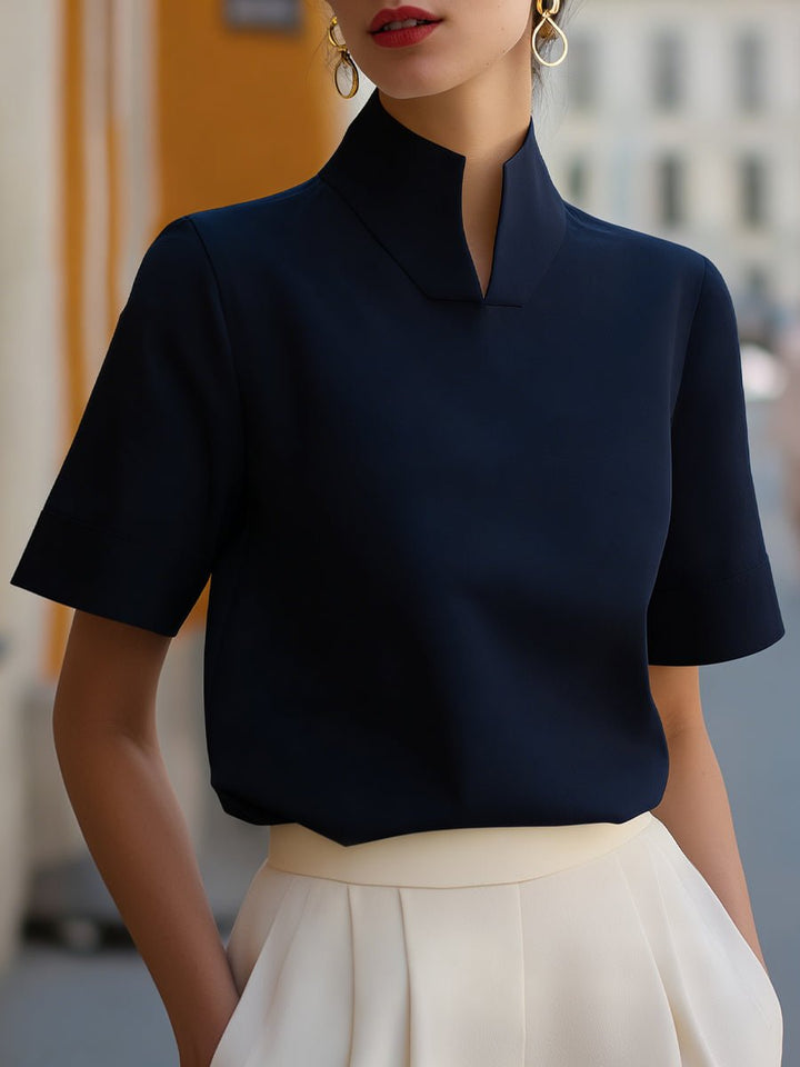 Isla | Women's Stand Collar Short Sleeve Structured Blouse