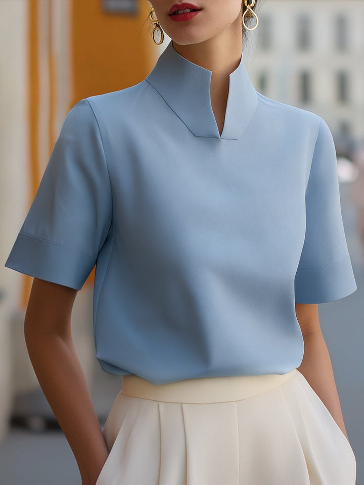 Isla | Women's Stand Collar Short Sleeve Structured Blouse