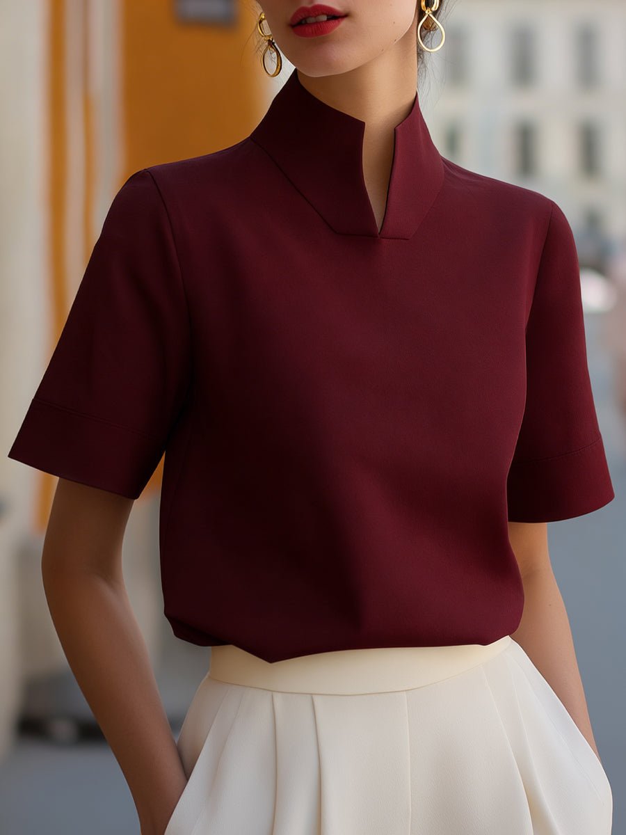 Isla | Women's Stand Collar Short Sleeve Structured Blouse