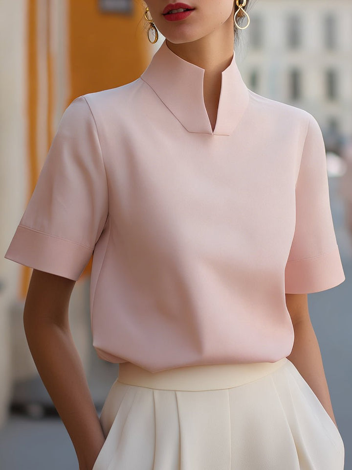 Isla | Women's Stand Collar Short Sleeve Structured Blouse