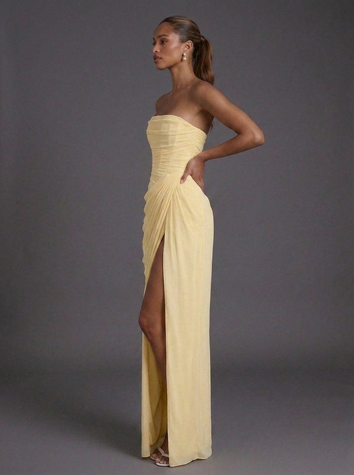 Lily | Women's Strapless Corset Ruched Split Maxi Dress
