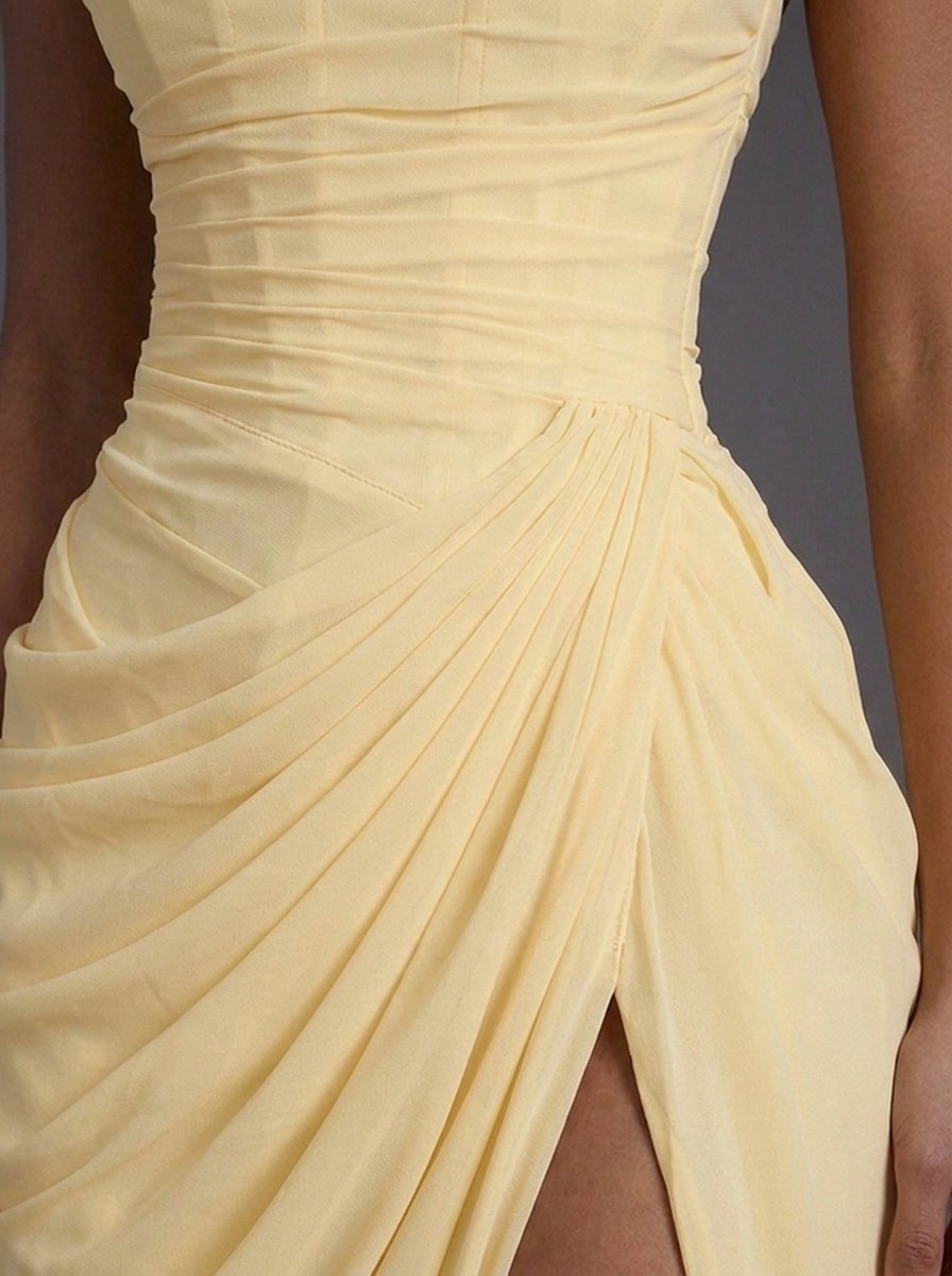 Lily | Women's Strapless Corset Ruched Split Maxi Dress