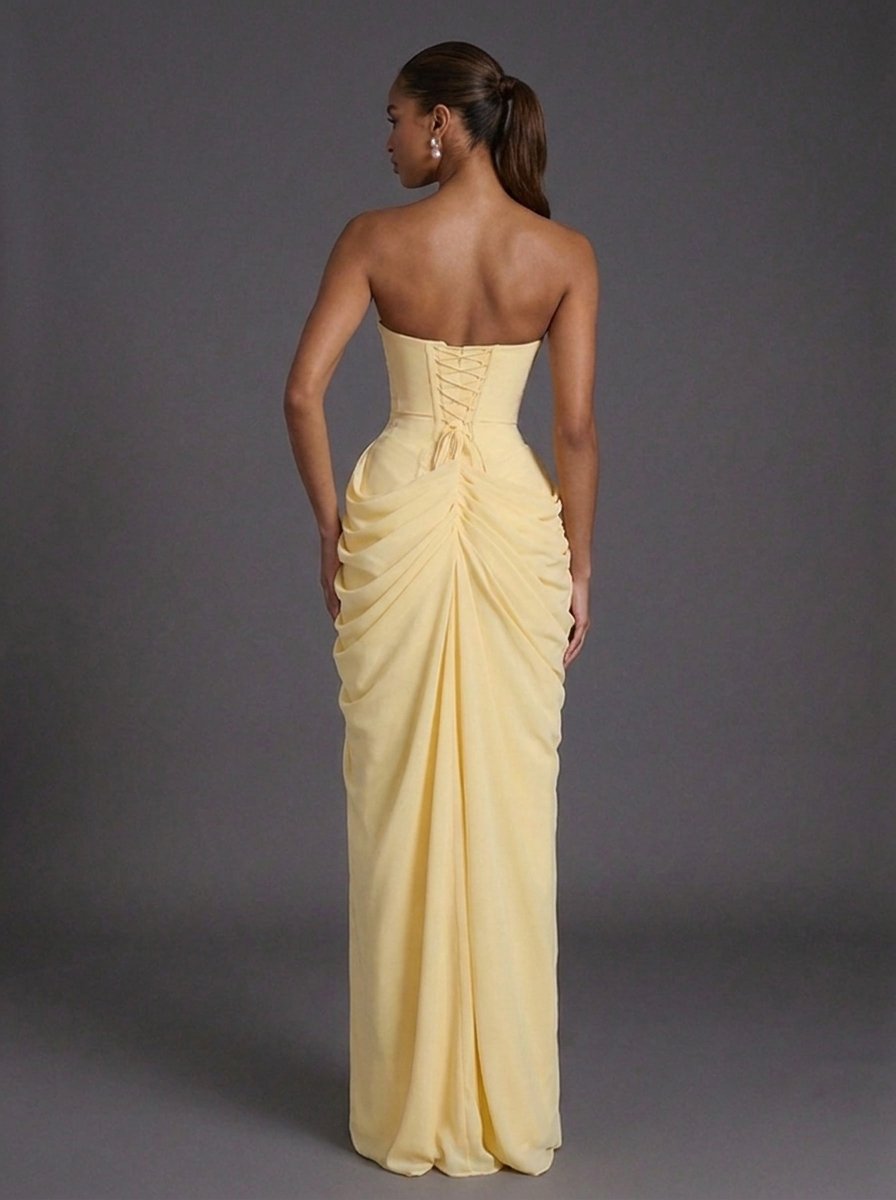 Lily | Women's Strapless Corset Ruched Split Maxi Dress