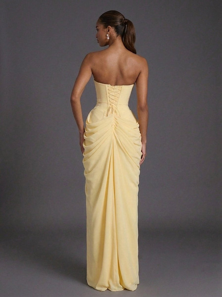 Lily | Women's Strapless Corset Ruched Split Maxi Dress