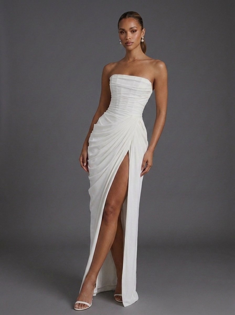 Lily | Women's Strapless Corset Ruched Split Maxi Dress