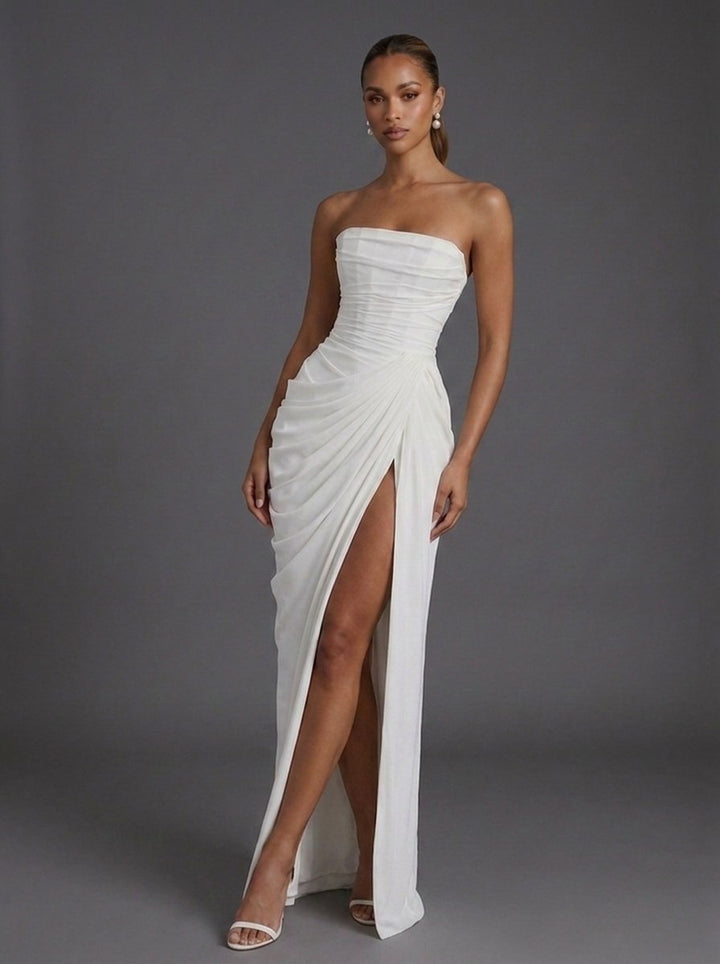 Lily | Women's Strapless Corset Ruched Split Maxi Dress