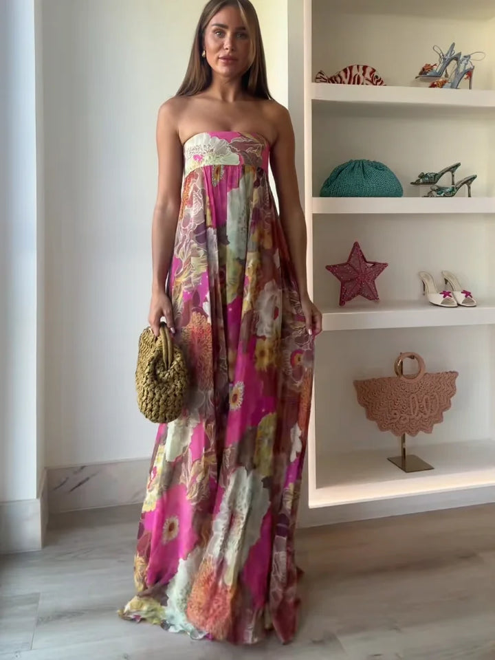 Ivy | Women's Strapless Floral Maxi Wedding Guest Dress