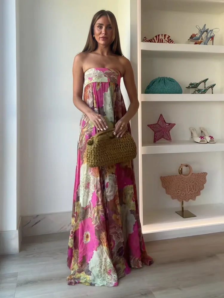Ivy | Women's Strapless Floral Maxi Wedding Guest Dress
