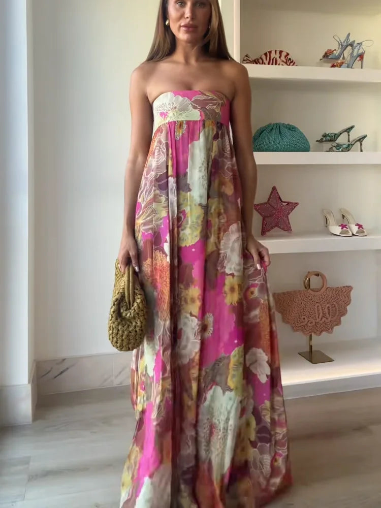 Ivy | Women's Strapless Floral Maxi Wedding Guest Dress