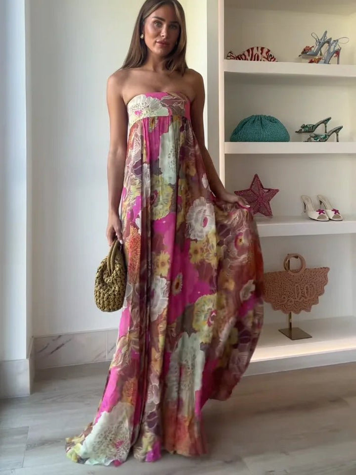 Sophie | Women's Strapless Floral Maxi Wedding Guest Dress