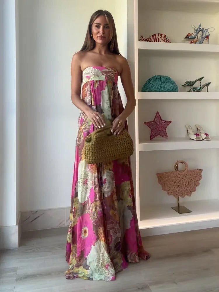 Sophie | Women's Strapless Floral Maxi Wedding Guest Dress