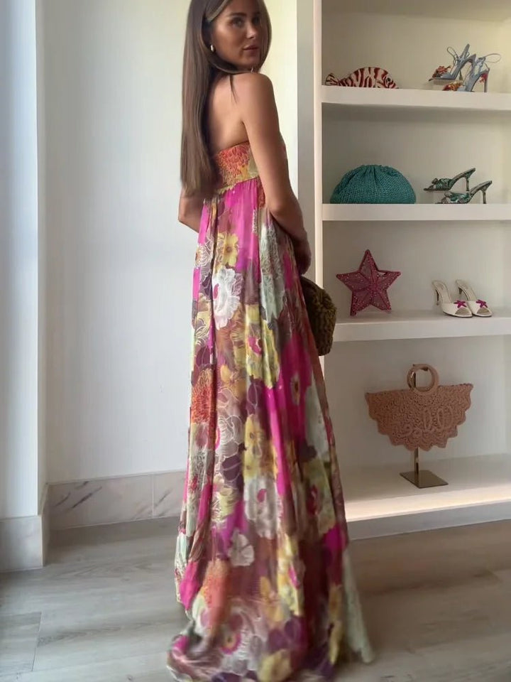 Sophie | Women's Strapless Floral Maxi Wedding Guest Dress