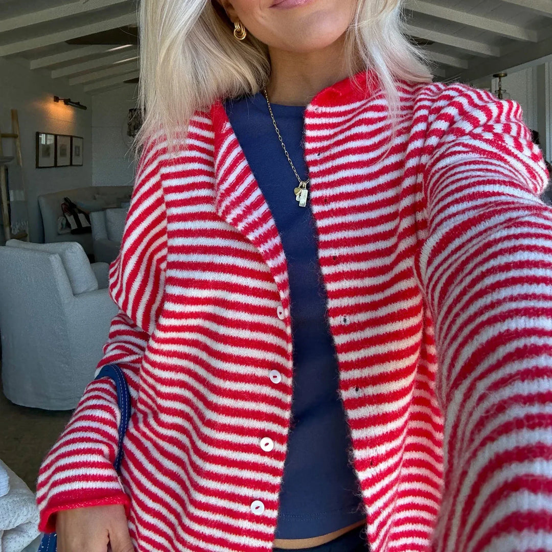 Julia | Women's Striped Button Front Cardigan Sweater