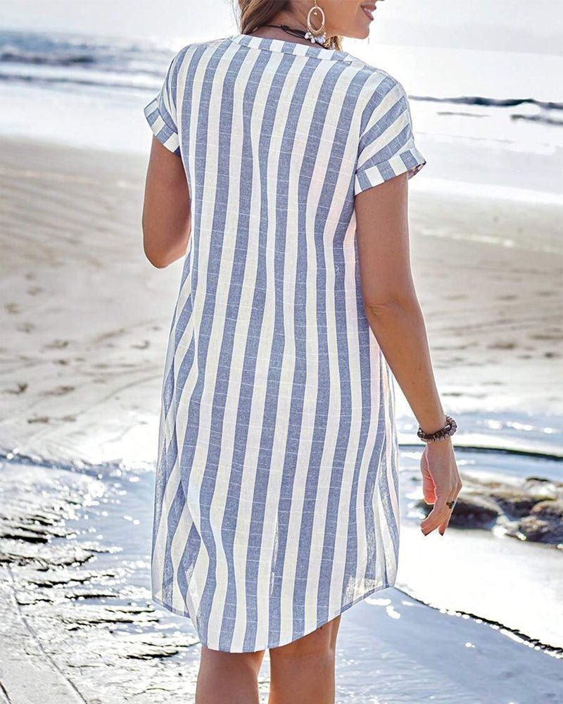 Lily | Women's Striped Button-Up Short-Sleeve Shirt Dress