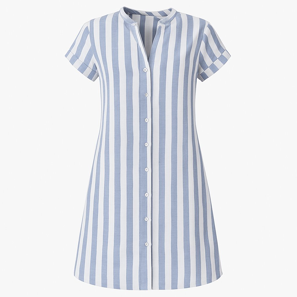 Lily | Women's Striped Button-Up Short-Sleeve Shirt Dress