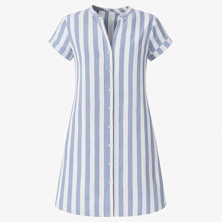 Lily | Women's Striped Button-Up Short-Sleeve Shirt Dress