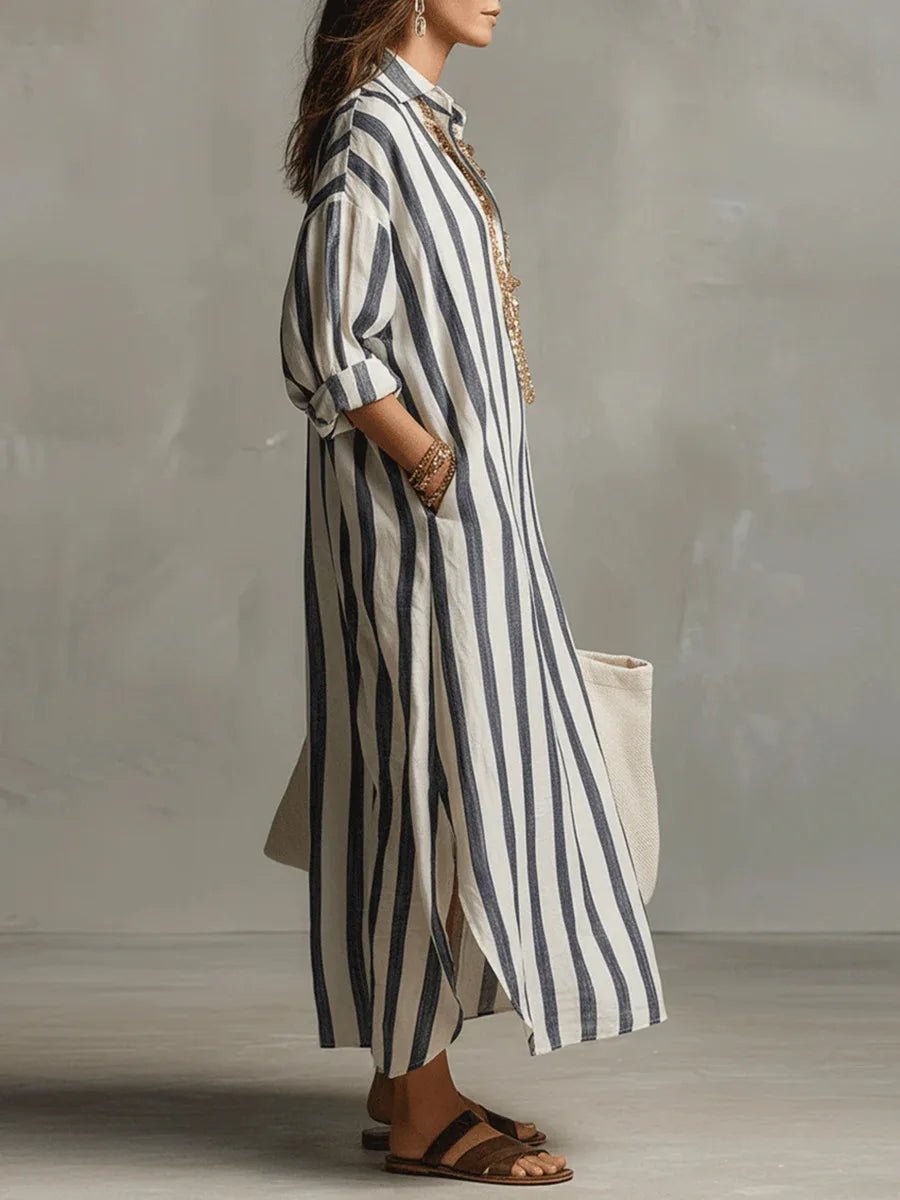 Emily | Women's Striped Linen Oversized Maxi Shirt Dress