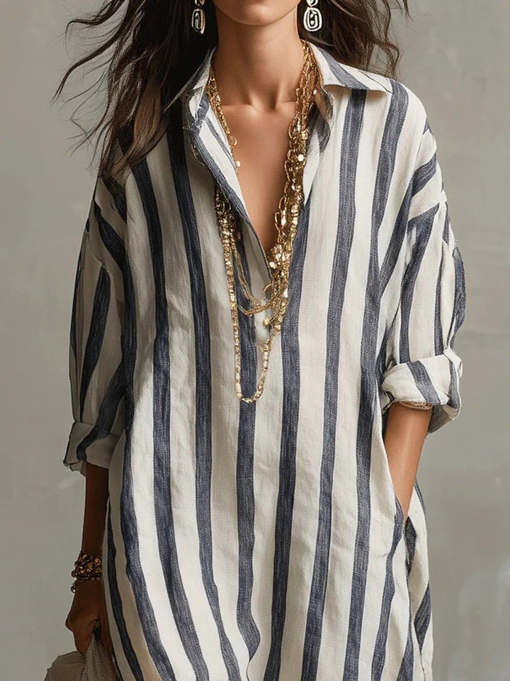 Emily | Women's Striped Linen Oversized Maxi Shirt Dress