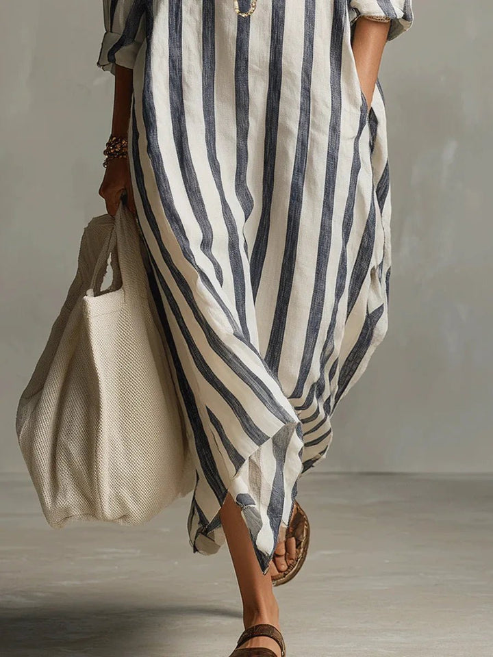 Emily | Women's Striped Linen Oversized Maxi Shirt Dress