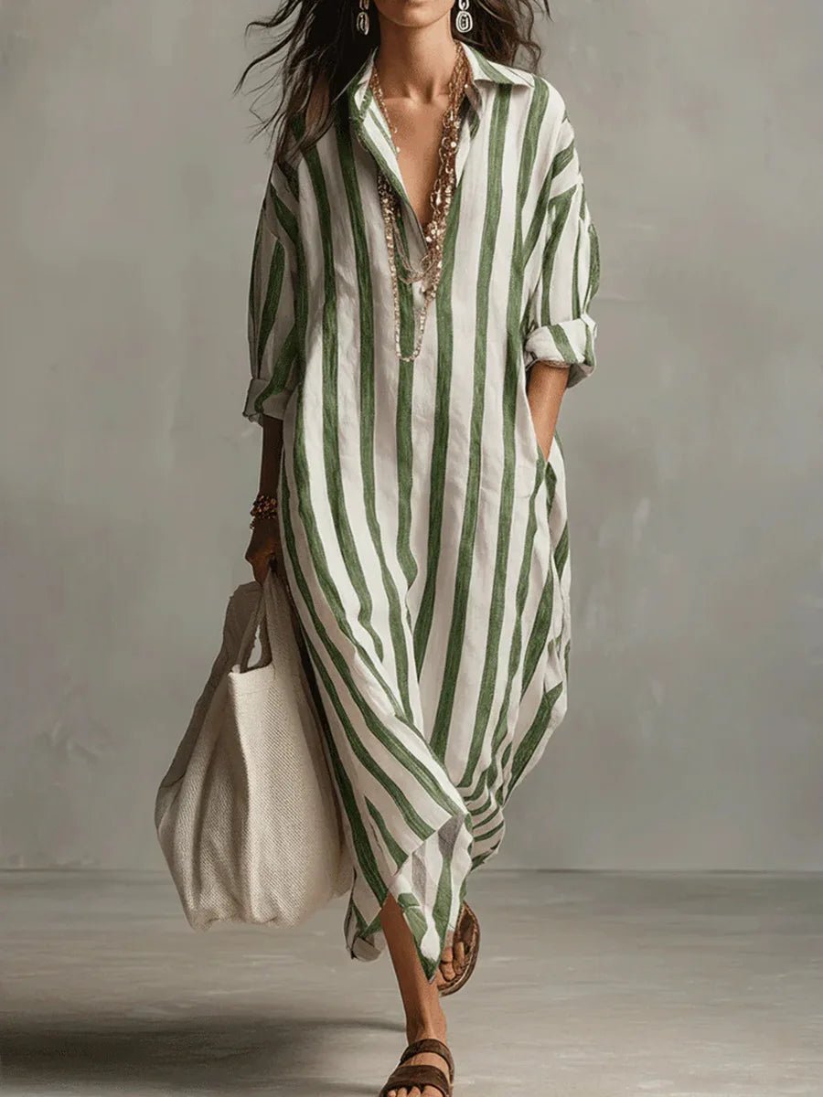 Emily | Women's Striped Linen Oversized Maxi Shirt Dress