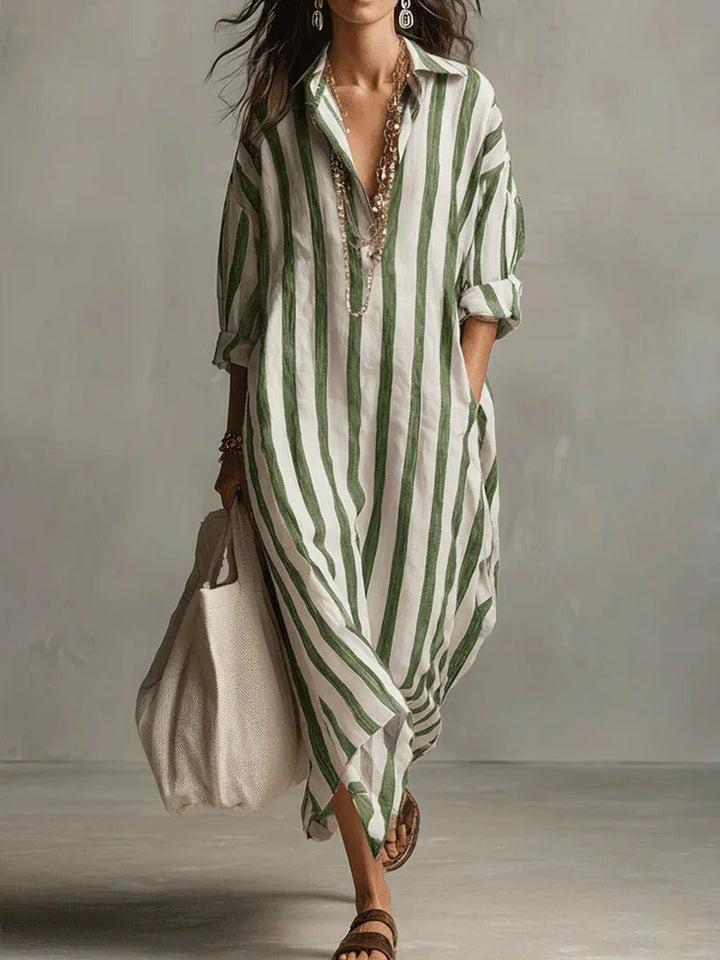 Emily | Women's Striped Linen Oversized Maxi Shirt Dress