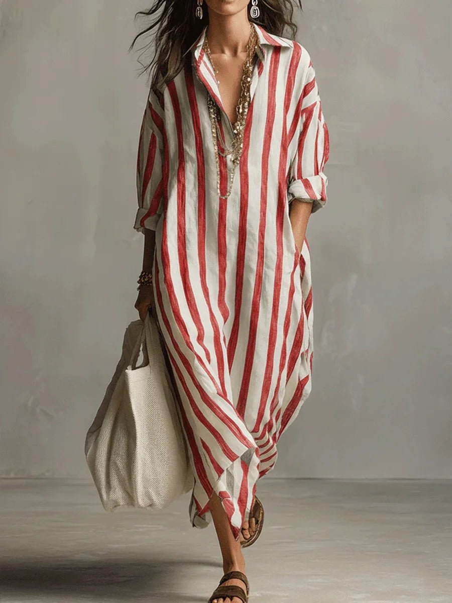 Emily | Women's Striped Linen Oversized Maxi Shirt Dress