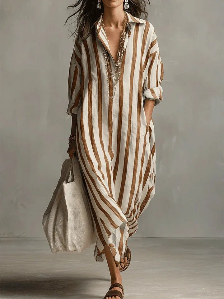 Emily | Women's Striped Linen Oversized Maxi Shirt Dress