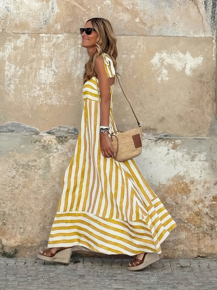 Olivia | Women's Striped Tie-Strap Flared Maxi Dress