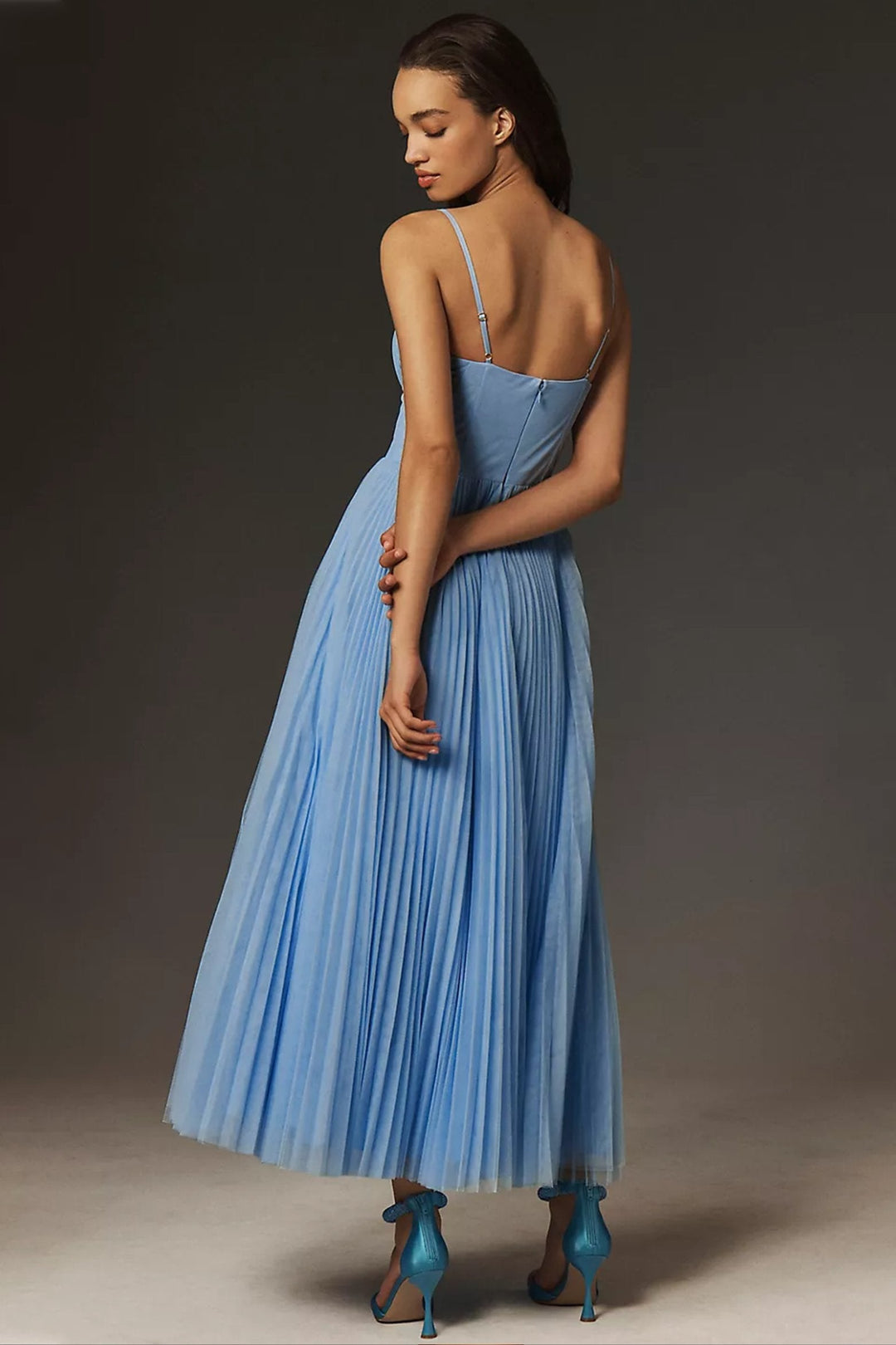 Olivia | Women's Sweetheart Corset Pleated Tulle Midi Dress