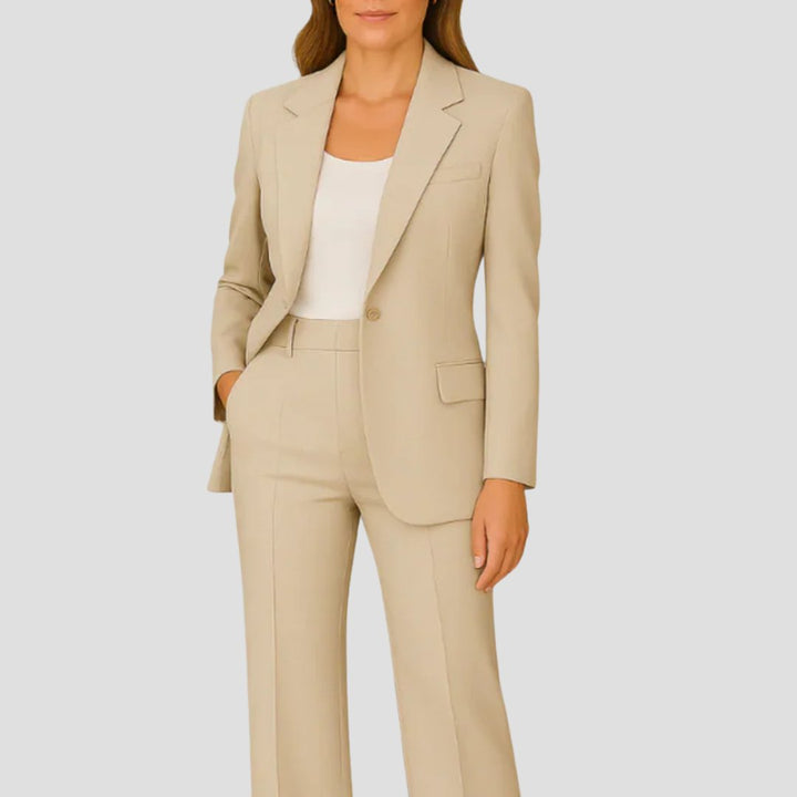 Aria | Women's Tailored Fluid Crepe Two-Piece Set Single-Button Blazer Straight-Leg Trousers