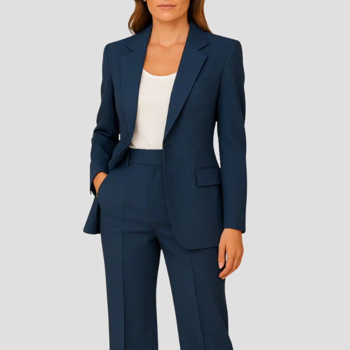 Aria | Women's Tailored Fluid Crepe Two-Piece Set Single-Button Blazer Straight-Leg Trousers