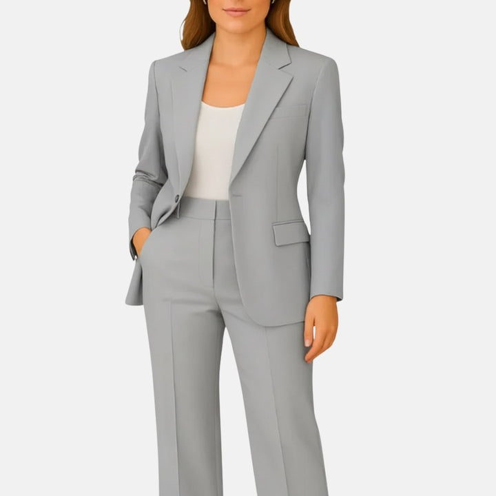 Aria | Women's Tailored Fluid Crepe Two-Piece Set Single-Button Blazer Straight-Leg Trousers