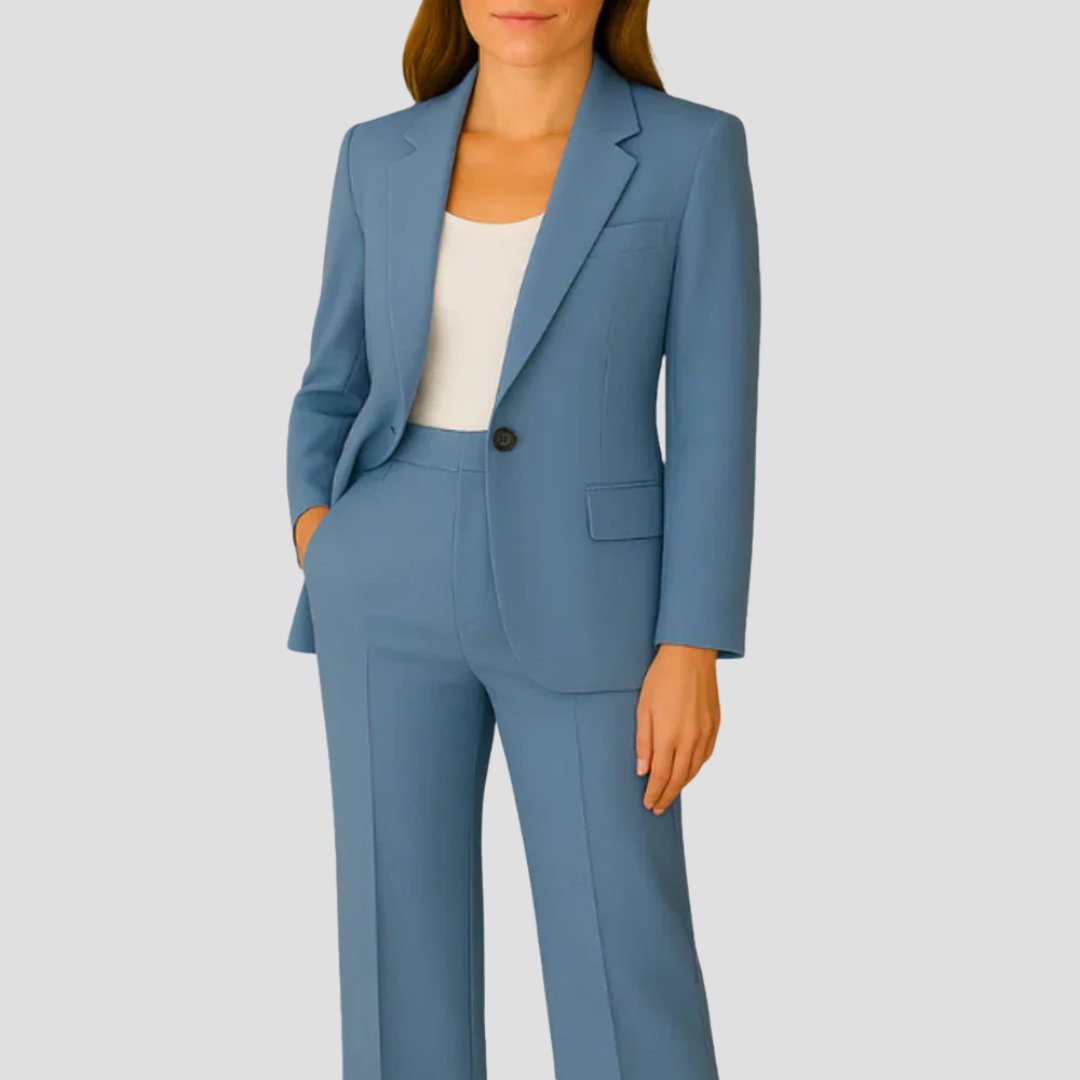 Aria | Women's Tailored Fluid Crepe Two-Piece Set Single-Button Blazer Straight-Leg Trousers