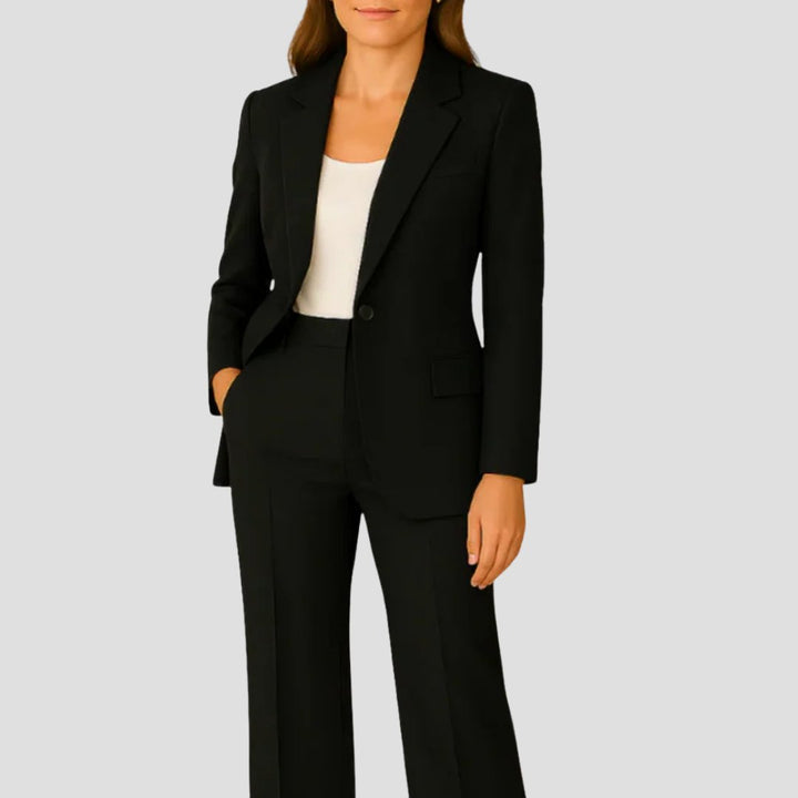 Aria | Women's Tailored Fluid Crepe Two-Piece Set Single-Button Blazer Straight-Leg Trousers