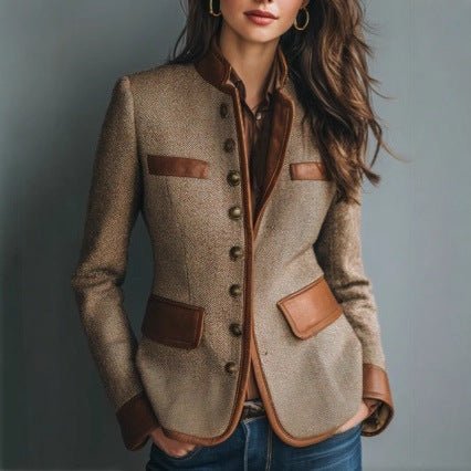Amelia | Women's Tailored Heritage Tweed Faux-Leather Trim Blazer Jacket