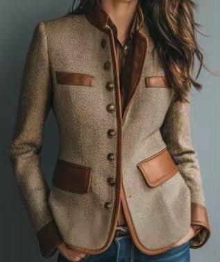 Amelia | Women's Tailored Heritage Tweed Faux-Leather Trim Blazer Jacket