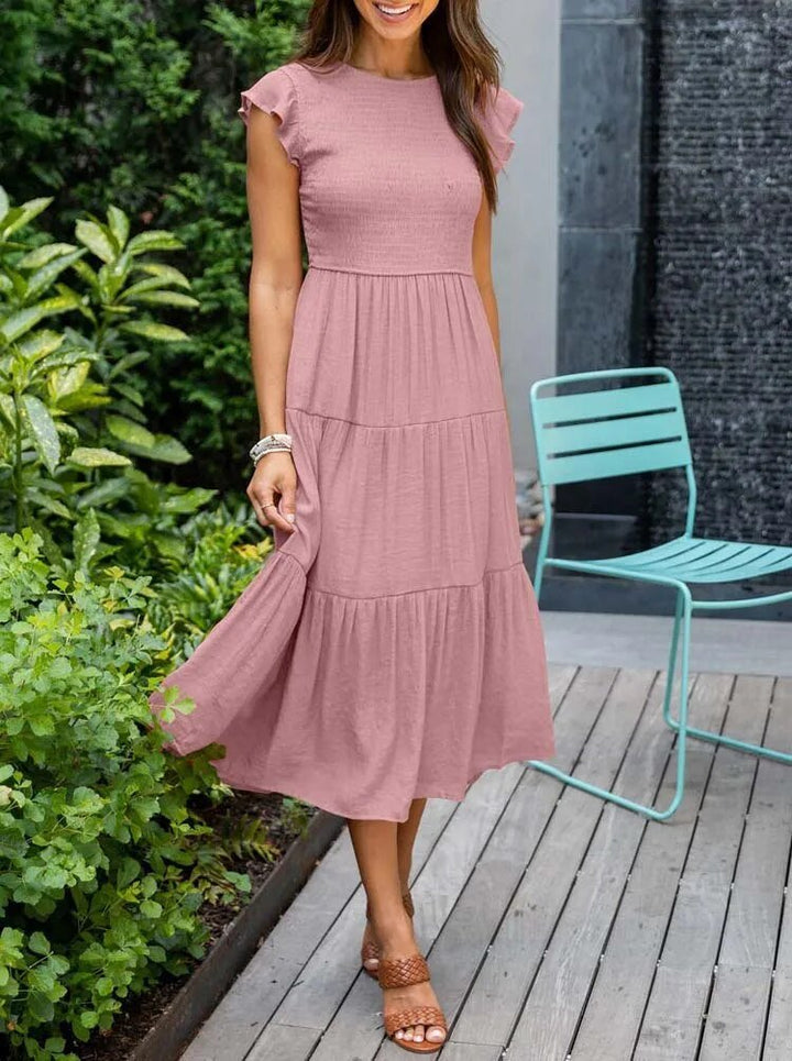 Ella | Women's Tummy Control Tiered Ruffle Sleeve Midi Dress