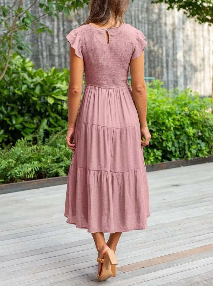 Ella | Women's Tummy Control Tiered Ruffle Sleeve Midi Dress