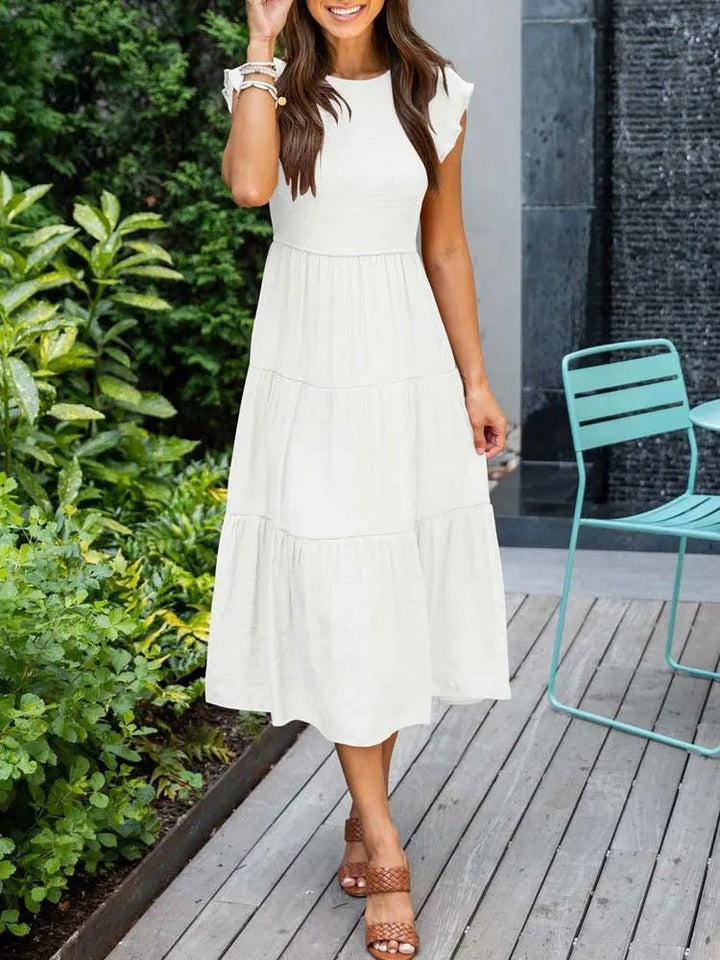 Ella | Women's Tummy Control Tiered Ruffle Sleeve Midi Dress