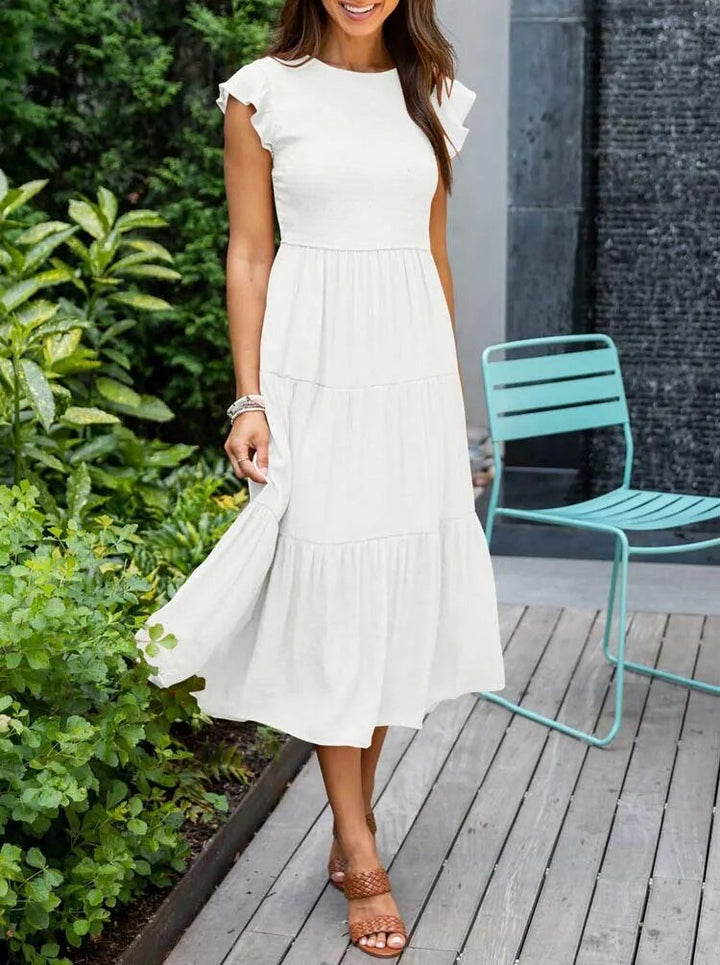 Ella | Women's Tummy Control Tiered Ruffle Sleeve Midi Dress