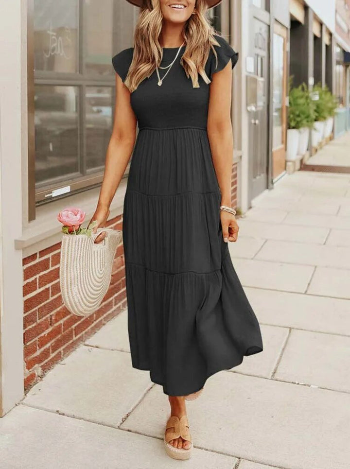 Ella | Women's Tummy Control Tiered Ruffle Sleeve Midi Dress